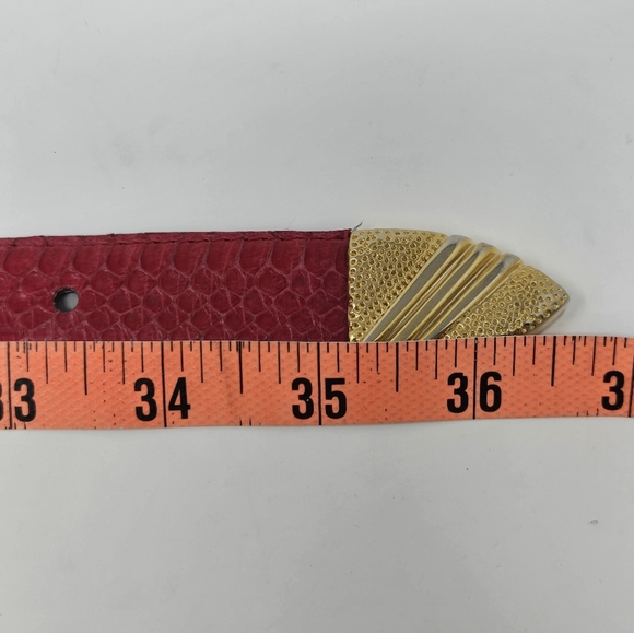 VINTAGE JANA GENUINE SNAKESKIN RED BELT GOLD BUCKLE & END CAP WOMEN LARGE 1980s - Picture 8 of 15